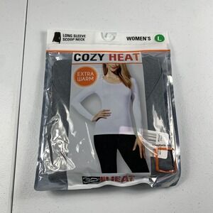 32 Degrees Cozy Heat Extra Warm Top Womens Large Charcoal Long-Sleeve Scoop Neck